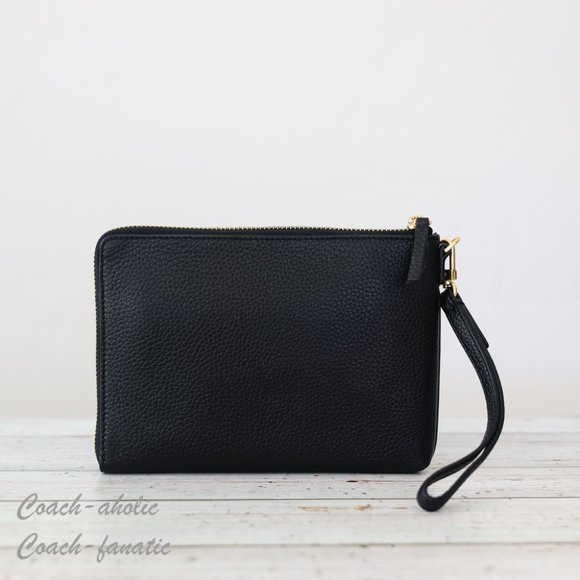 NWT Tory Burch Britten Large Zip Pouch Leather Wristlet in Black - Picture 3 of 8
